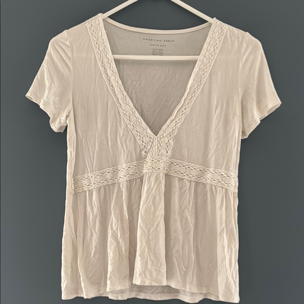 American Eagle Outfitters Women's White Lace Trim Top